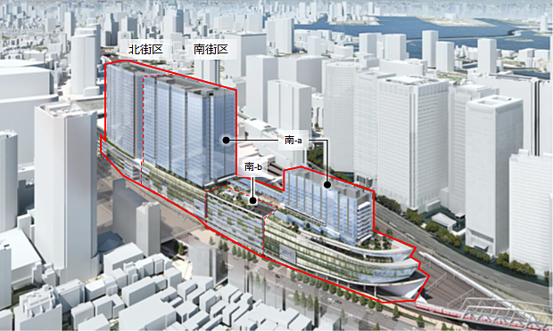 品川駅周辺の都市開発の完成時の外観イメージ