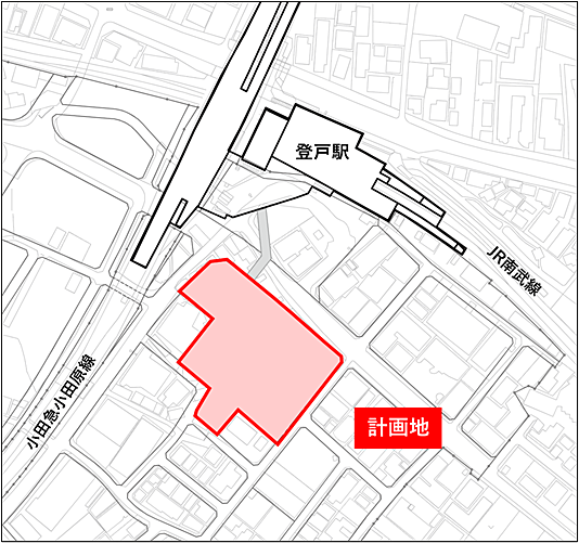 登戸駅前地区第一種市街地再開発事業の位置図